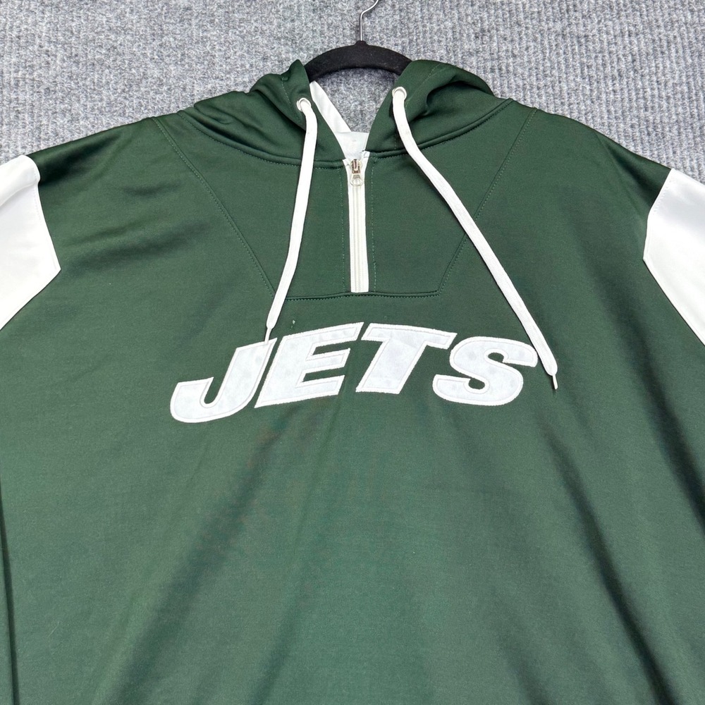 Majestic New York Jets Mens 3XLT Green White Quarter Zip Hoodie Sweatshirt - Picture 4 of 15